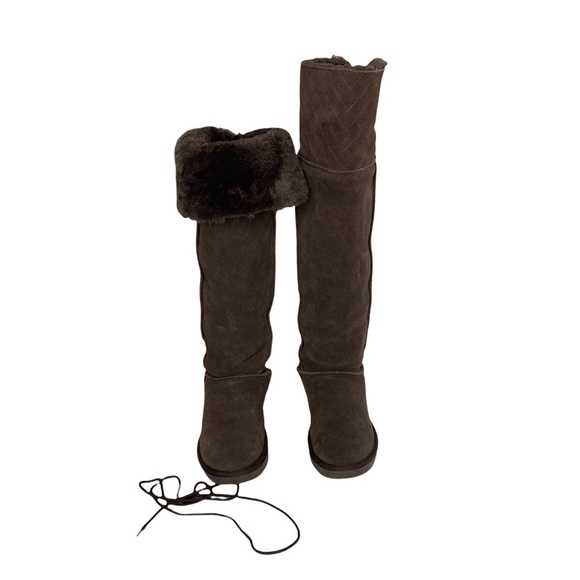 Yhche Brown Suede and Sheepskin Tall Boots Sz 38-Sz 7 - Picture 3 of 11